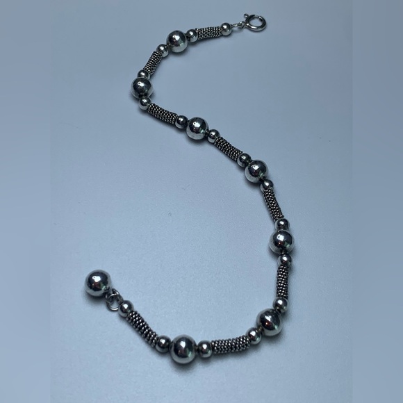 Vintage Sterling Silver Bead & Wire Tube Bracelet w/Bead Accent Charm - 7-3/4” - Picture 13 of 15